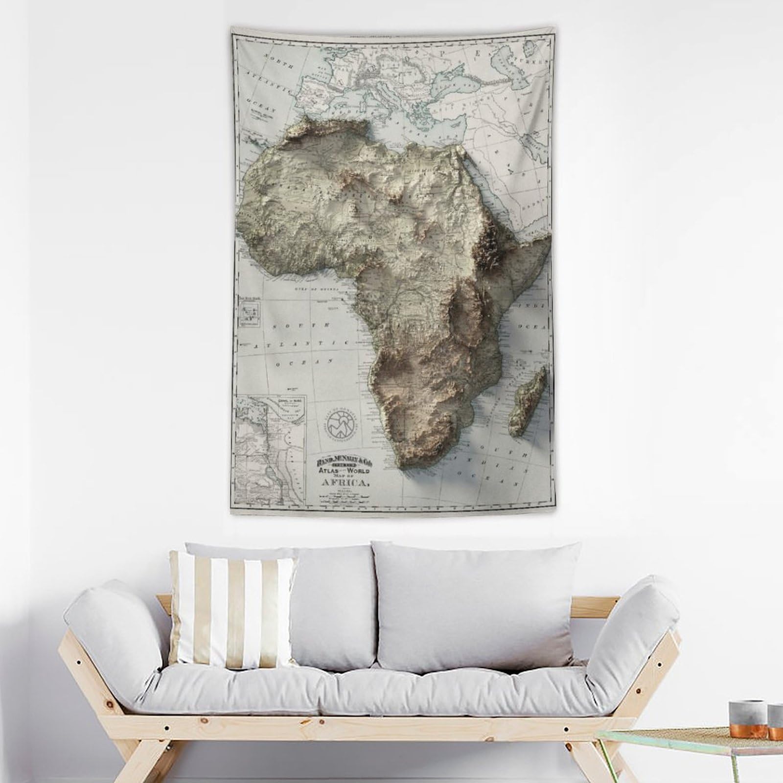 Amazon.co.jp: アフリカの古い地図タペストリー 立体地形図